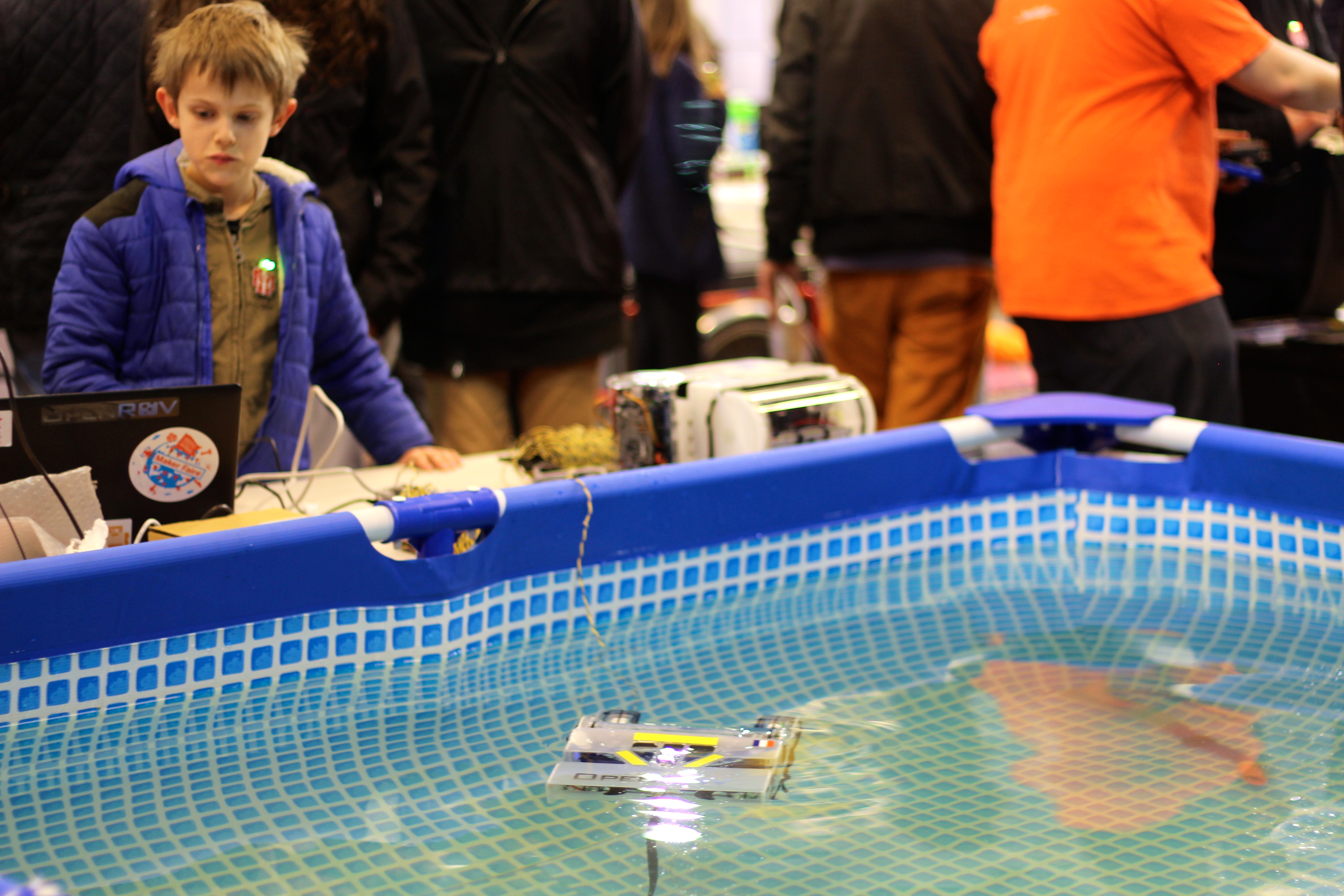 OpenROV A young visitor to the faire controls an OpenROV underwater robot.